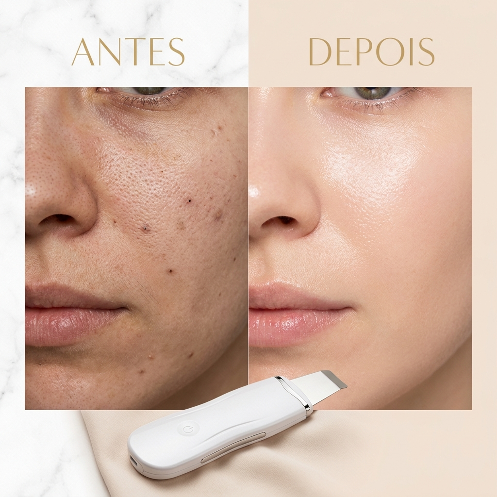 Antes e depois: pele com cravos e depois lisa e radiante com a Espátula