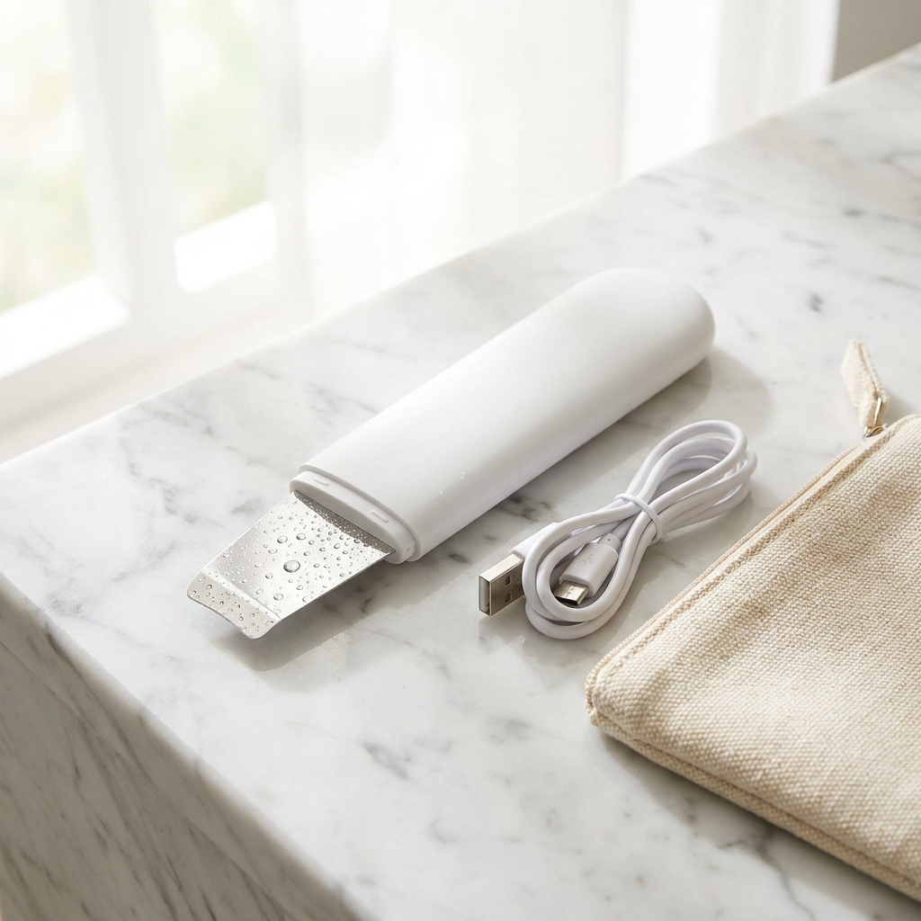 Espátula portátil com cabo de recarga USB sobre mármore